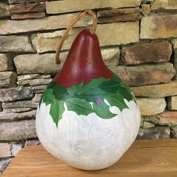 VTG Gourd Hand Painted Santa Holly Artist Signed Hand Crafted Artisan Christmas - Picture 3 of 8